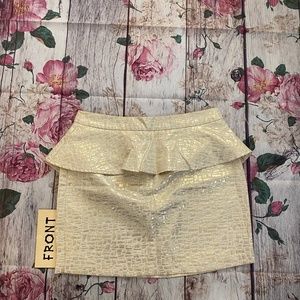 Metallic Gold & Off-White Textured Peplum Mini Skirt L Party New Years Going-out
